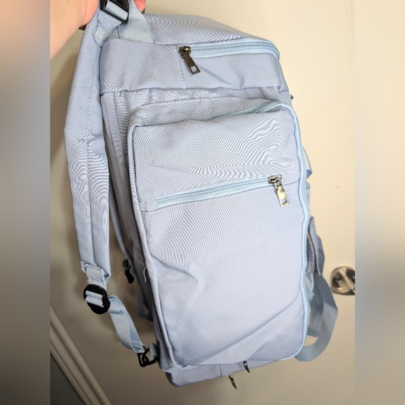 New 40L Carry On Travel Duffel Bag w Shoe Compartment & Luggage Sleeve - Blue - Picture 15 of 16